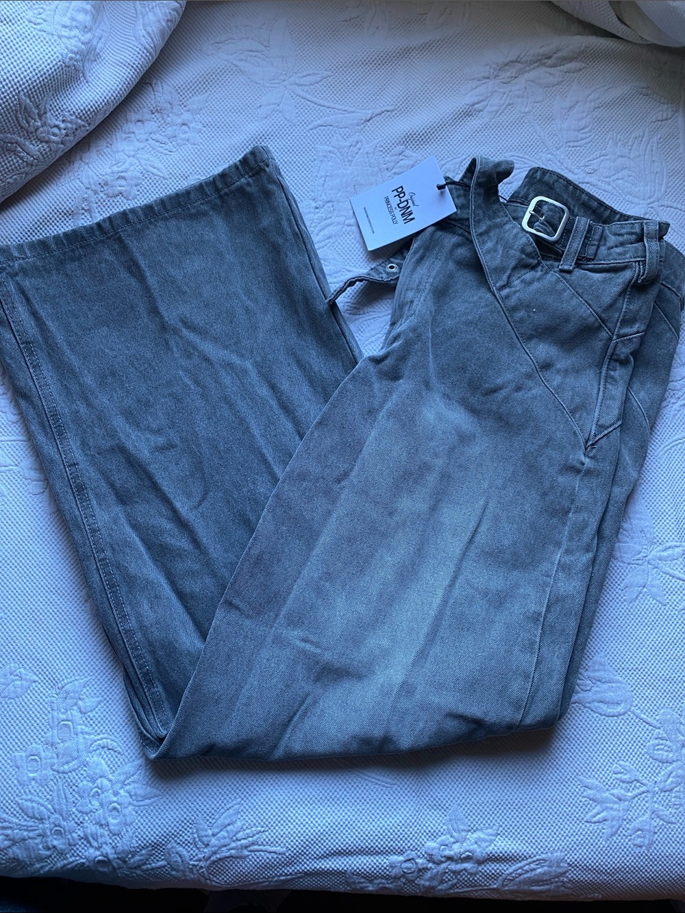 Princess Polly Women’s Washed Gray Chino Pants with Belt Buckle Detail